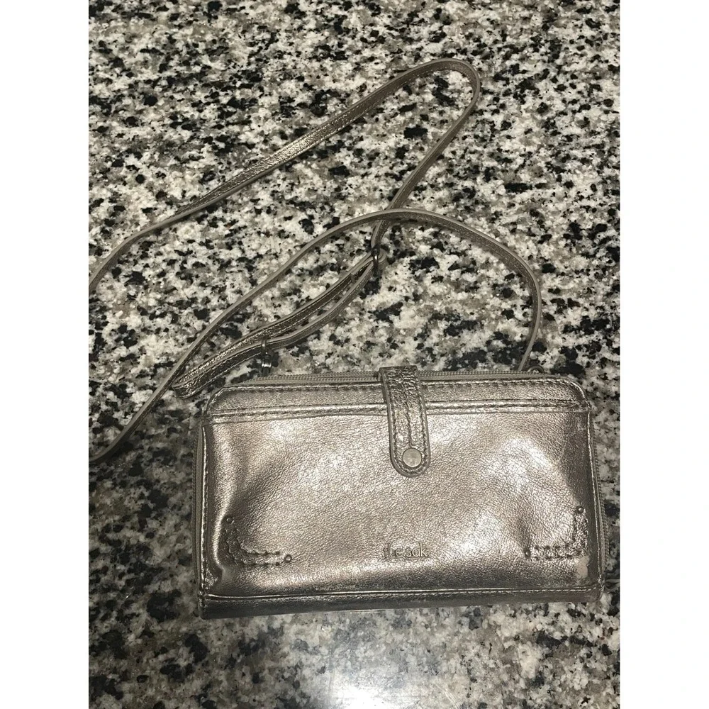 The Sak Metallic Gold Crossbody Wallet‎ Purse Clutch Organizer Small Bag